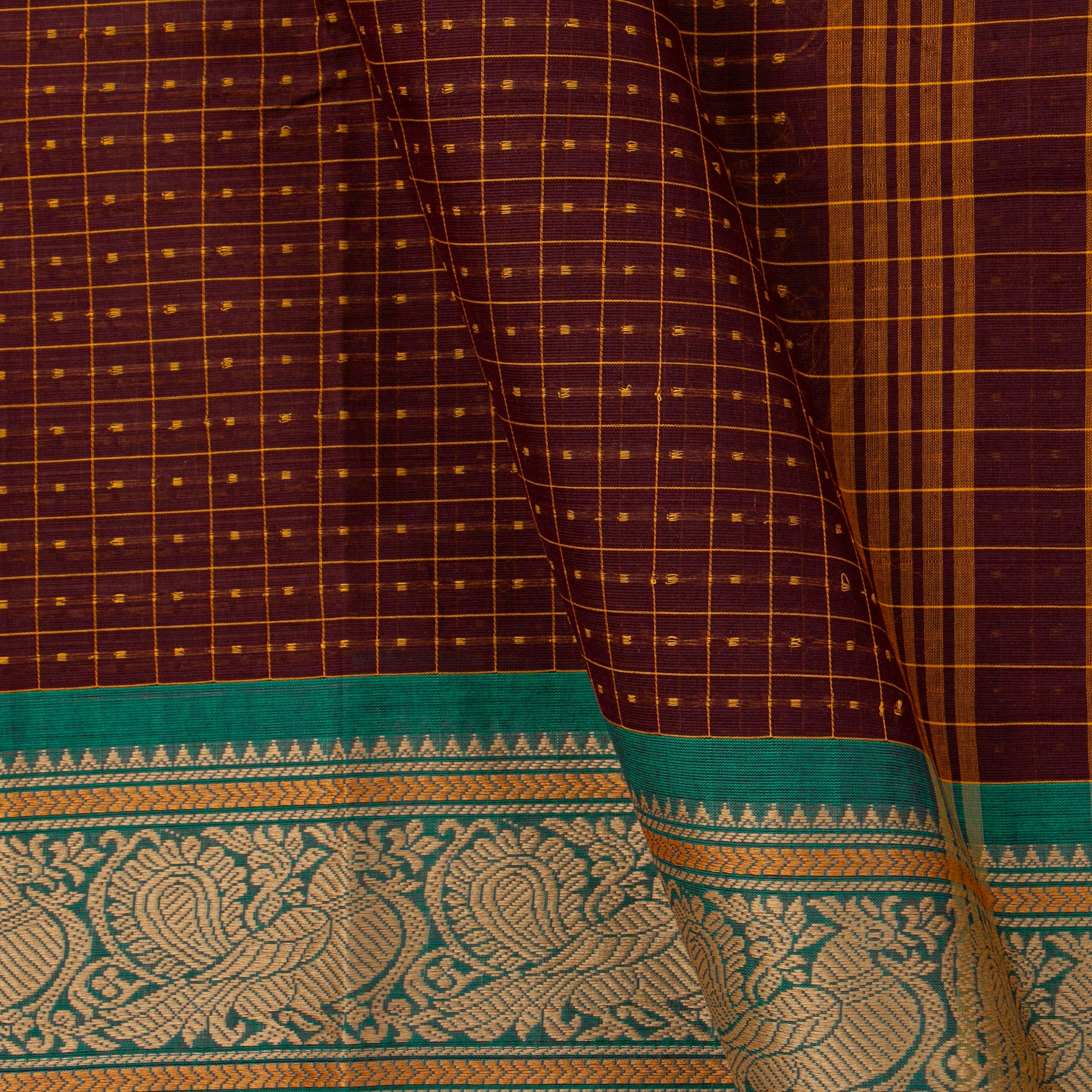 Maroon And Green Kanchi Cotton Saree PV MM KC 295 - Cotton Saree - Panjavarnam PV MM KC 295
