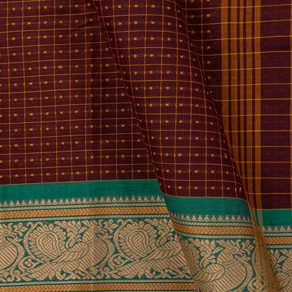 Maroon And Green Kanchi Cotton Saree PV MM KC 295 - Cotton Saree - Panjavarnam PV MM KC 295