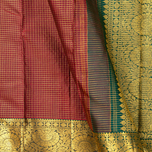 Maroon And Green Kanchipuram Silk Saree For Wedding Wear PV NYC 1542 - Silk Sari - Panjavarnam PV NYC 1542