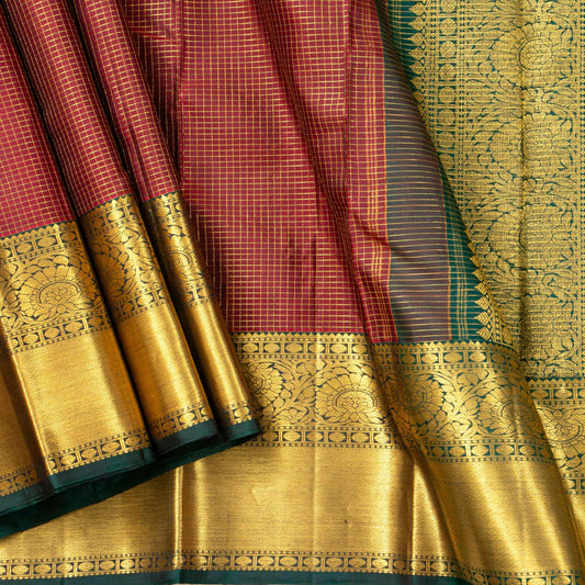 Maroon And Green Kanchipuram Silk Saree For Wedding Wear PV NYC 1542 - Silk Sari - Panjavarnam PV NYC 1542