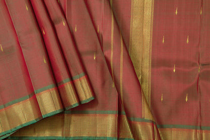 Maroon And Green Thirubhuvanam Silk Saree With Short Border Handwoven Pure Silk For Festive Wear PV ABI 2455 - Silk Sari - Panjavarnam PV ABI 2455