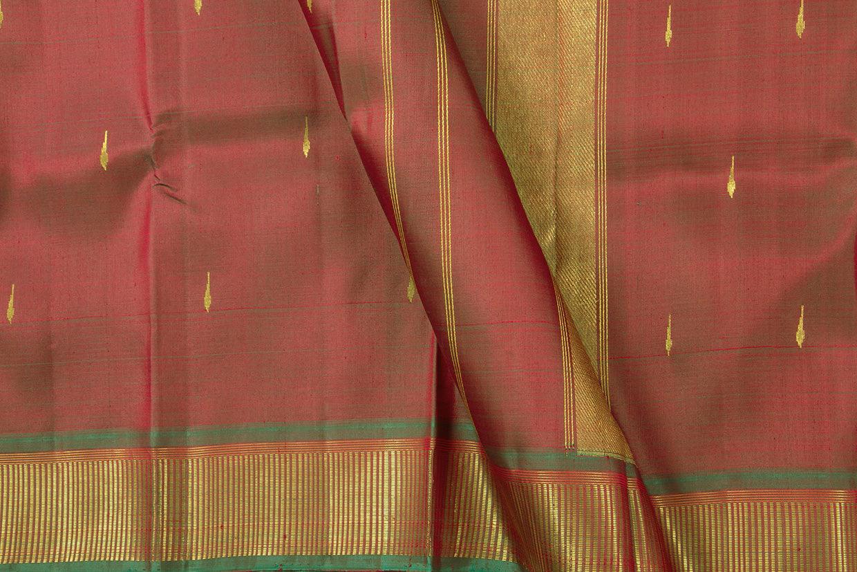 Maroon And Green Thirubhuvanam Silk Saree With Short Border Handwoven Pure Silk For Festive Wear PV ABI 2455 - Silk Sari - Panjavarnam PV ABI 2455