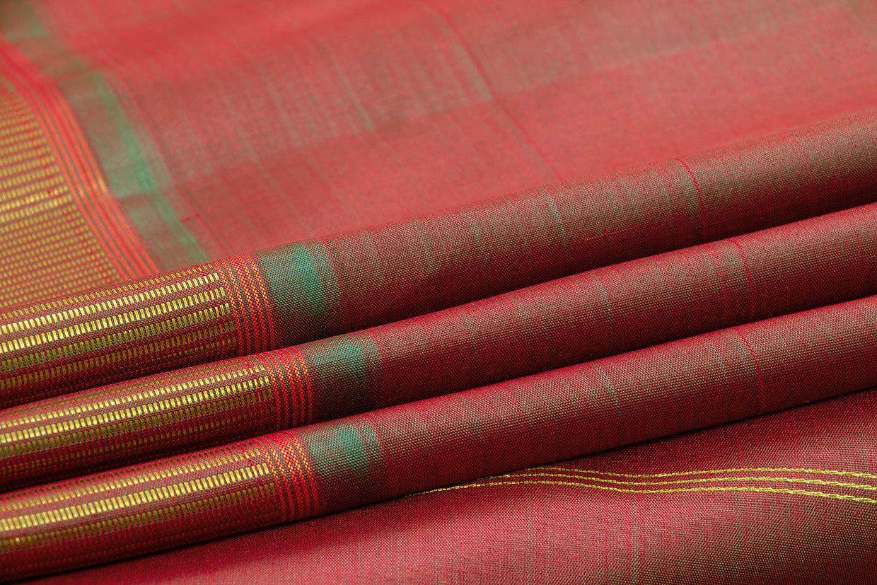 Maroon And Green Thirubhuvanam Silk Saree With Short Border Handwoven Pure Silk For Festive Wear PV ABI 2455 - Silk Sari - Panjavarnam PV ABI 2455