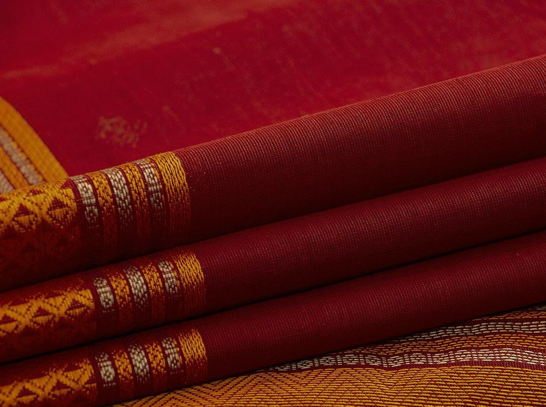 Maroon And Mustard Kanchi Cotton Saree For Office Wear PV KC 395 - Cotton Saree - Panjavarnam PV KC 395