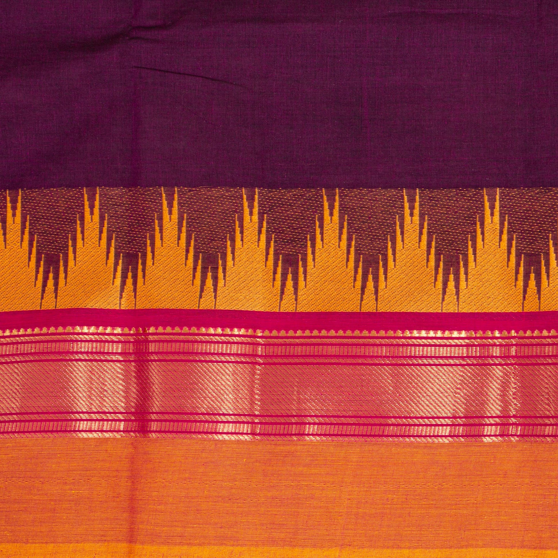 Maroon And Mustard Kanchi Cotton Saree Ganga Jamuna Border PV MM KC 122 - Cotton Saree - Panjavarnam PV MM KC 122