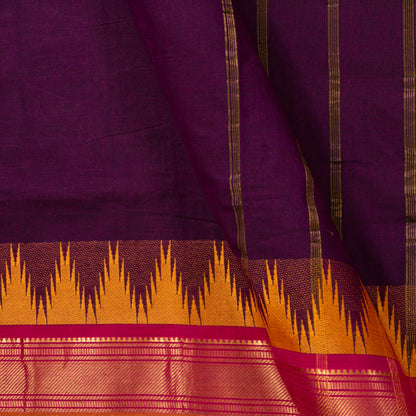 Maroon And Mustard Kanchi Cotton Saree Ganga Jamuna Border PV MM KC 122 - Cotton Saree - Panjavarnam PV MM KC 122