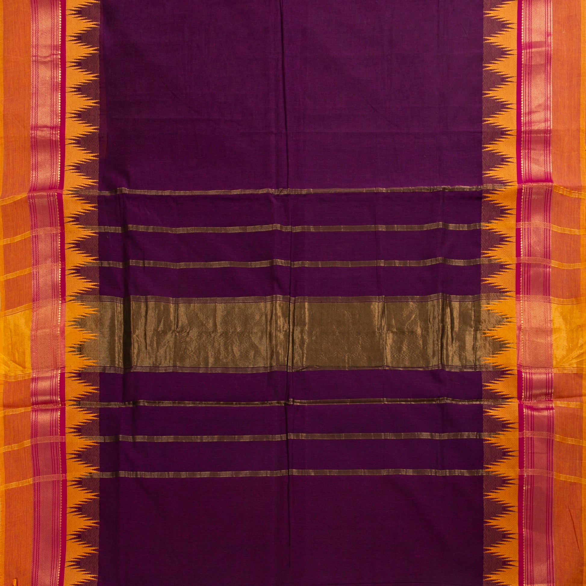 Maroon And Mustard Kanchi Cotton Saree Ganga Jamuna Border PV MM KC 122 - Cotton Saree - Panjavarnam PV MM KC 122