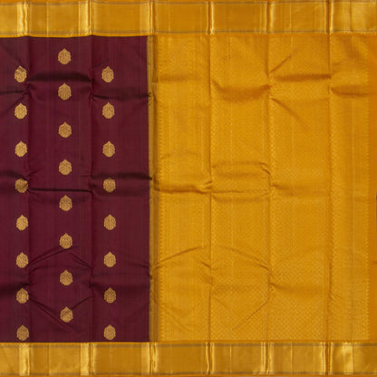 Maroon And Mustard Kanchipuram Silk Saree With Medium Border Handwoven Pure Silk For Wedding Wear PV NYC 1185 - Silk Sari - Panjavarnam PV NYC 1185