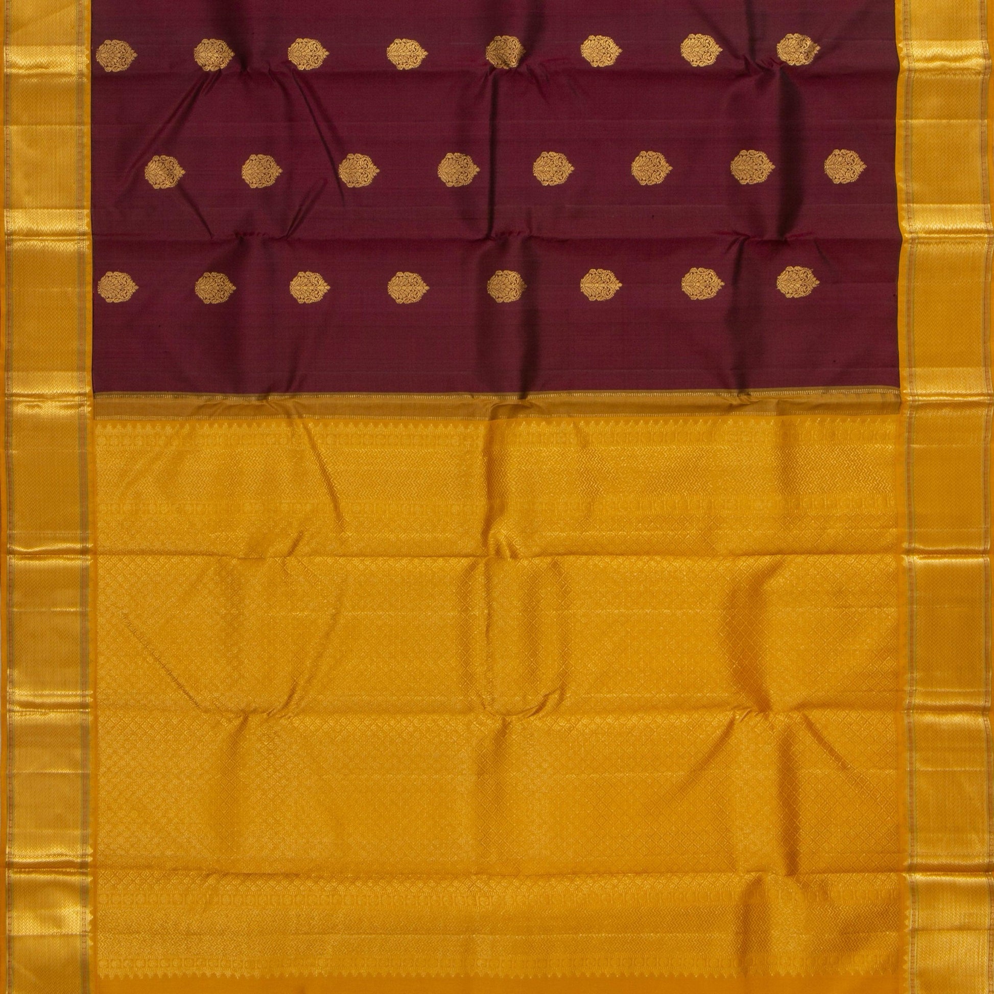 Maroon And Mustard Kanchipuram Silk Saree With Medium Border Handwoven Pure Silk For Wedding Wear PV NYC 1185 - Silk Sari - Panjavarnam PV NYC 1185