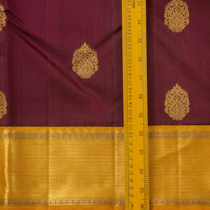 Maroon And Mustard Kanchipuram Silk Saree With Medium Border Handwoven Pure Silk For Wedding Wear PV NYC 1185 - Silk Sari - Panjavarnam PV NYC 1185