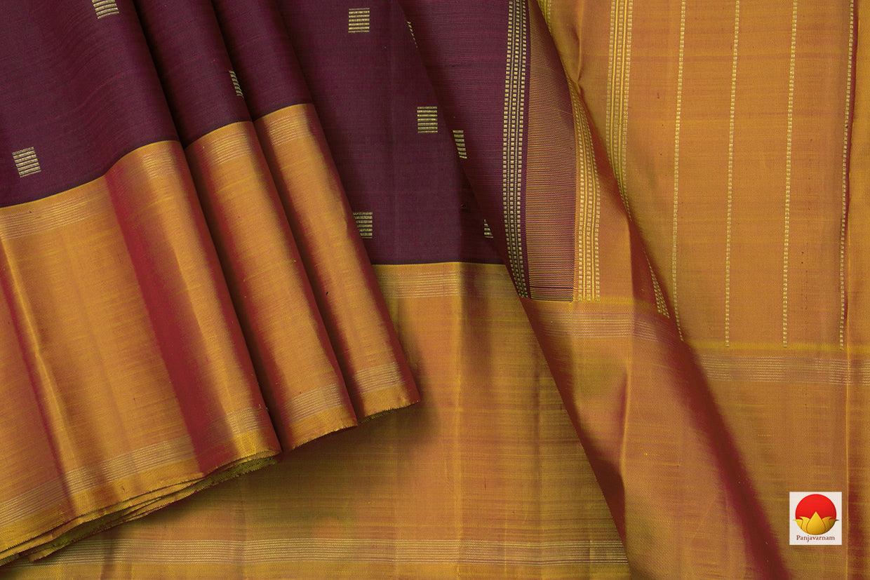 Maroon And Mustard Original Kanchipuram Silk Saree Handwoven Pure Silk Pure Zari For Festive Wear PV GTA 33 - Silk Sari - Panjavarnam PV GTA 33