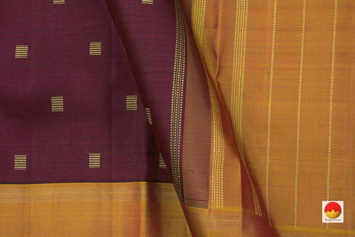 Maroon And Mustard Original Kanchipuram Silk Saree Handwoven Pure Silk Pure Zari For Festive Wear PV GTA 33 - Silk Sari - Panjavarnam PV GTA 33