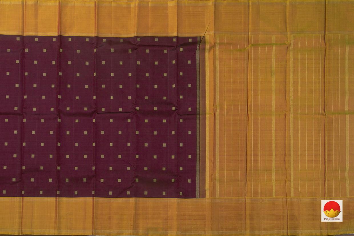 Maroon And Mustard Original Kanchipuram Silk Saree Handwoven Pure Silk Pure Zari For Festive Wear PV GTA 33 - Silk Sari - Panjavarnam PV GTA 33