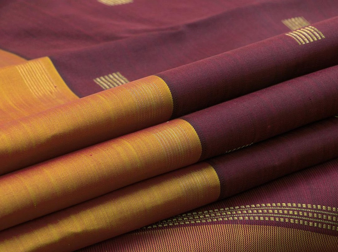 Maroon And Mustard Original Kanchipuram Silk Saree Handwoven Pure Silk Pure Zari For Festive Wear PV GTA 33 - Silk Sari - Panjavarnam PV GTA 33