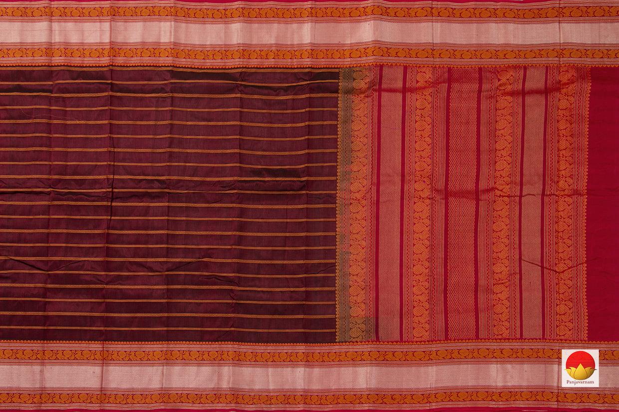 Maroon And Orange Kanchi Silk Cotton Saree With Veldhari Stripes Handwoven For Office Wear PV KSC 1197 - Silk Cotton - Panjavarnam PV KSC 1197