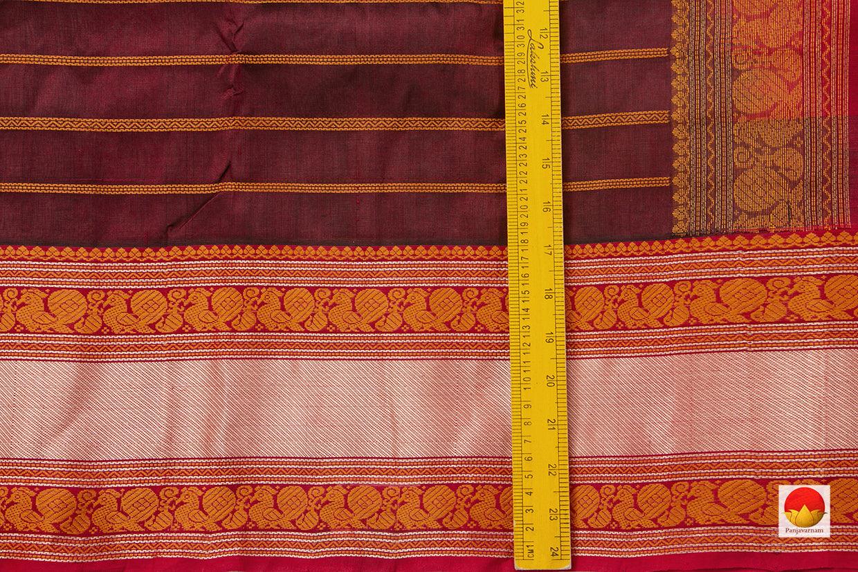 Maroon And Orange Kanchi Silk Cotton Saree With Veldhari Stripes Handwoven For Office Wear PV KSC 1197 - Silk Cotton - Panjavarnam PV KSC 1197