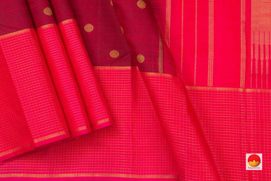 Maroon And Pink Kanchipuram Silk Saree Handwoven Pure Silk Pure Zari For Festive Wear PV NYC 823 - Silk Sari - Panjavarnam