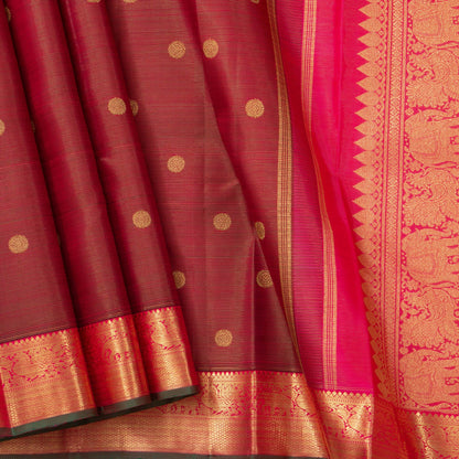 Maroon And Pink Kanchipuram Silk Saree With Medium Border Handwoven Pure Silk For Wedding Wear PV NYC 1196 - Silk Sari - Panjavarnam PV NYC 1196