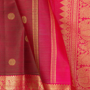 Maroon And Pink Kanchipuram Silk Saree With Medium Border Handwoven Pure Silk For Wedding Wear PV NYC 1196 - Silk Sari - Panjavarnam PV NYC 1196