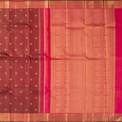 Maroon And Pink Kanchipuram Silk Saree With Medium Border Handwoven Pure Silk For Wedding Wear PV NYC 1196 - Silk Sari - Panjavarnam PV NYC 1196