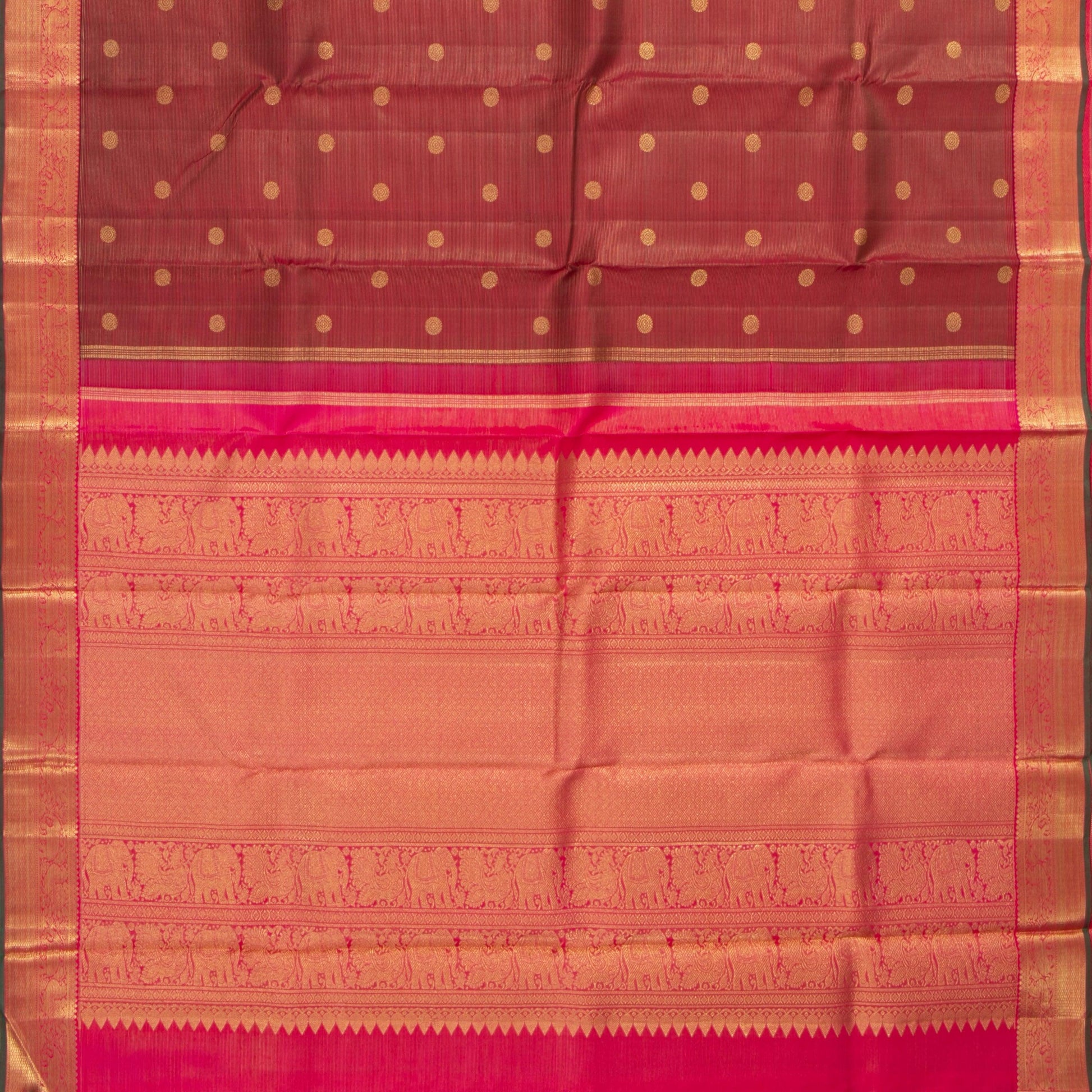 Maroon And Pink Kanchipuram Silk Saree With Medium Border Handwoven Pure Silk For Wedding Wear PV NYC 1196 - Silk Sari - Panjavarnam PV NYC 1196