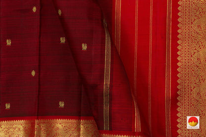 Maroon And Red Kanchipuram Silk Saree Handwoven Pure Silk Pure Zari For Festive Wear PV NYC 593 - Silk Sari - Panjavarnam
