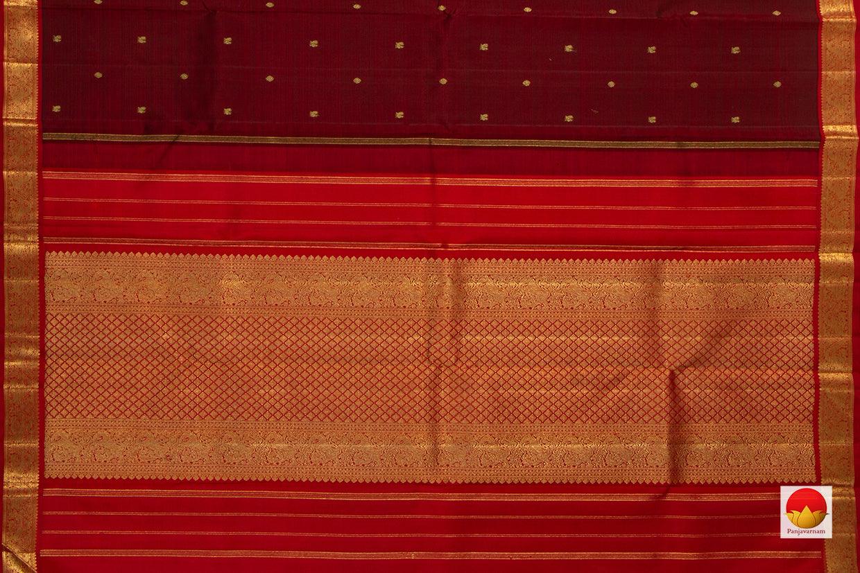 Maroon And Red Kanchipuram Silk Saree Handwoven Pure Silk Pure Zari For Festive Wear PV NYC 593 - Silk Sari - Panjavarnam