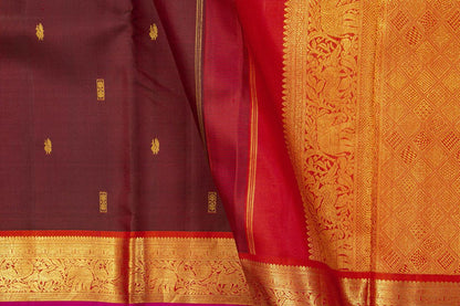 Maroon And Red Kanchipuram Silk Saree With Medium Border Handwoven Pure Silk For Festive Wear PV J 391 - Silk Sari - Panjavarnam
