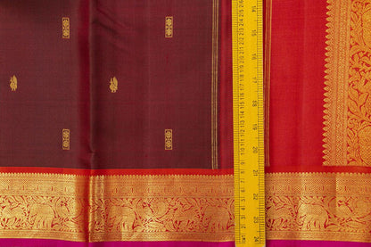Maroon And Red Kanchipuram Silk Saree With Medium Border Handwoven Pure Silk For Festive Wear PV J 391 - Silk Sari - Panjavarnam