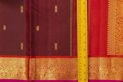Maroon And Red Kanchipuram Silk Saree With Medium Border Handwoven Pure Silk For Festive Wear PV J 391 - Silk Sari - Panjavarnam PV J 391