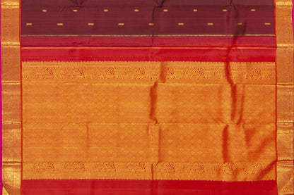 Maroon And Red Kanchipuram Silk Saree With Medium Border Handwoven Pure Silk For Festive Wear PV J 391 - Silk Sari - Panjavarnam PV J 391