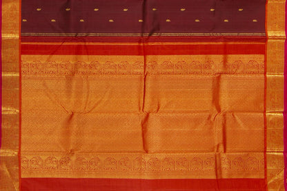Maroon And Red Kanchipuram Silk Saree With Medium Border Handwoven Pure Silk For Festive Wear PV J 412 - Silk Sari - Panjavarnam