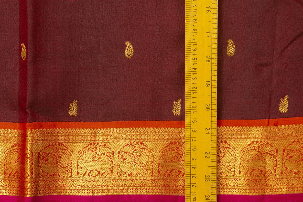 Maroon And Red Kanchipuram Silk Saree With Medium Border Handwoven Pure Silk For Festive Wear PV J 412 - Silk Sari - Panjavarnam