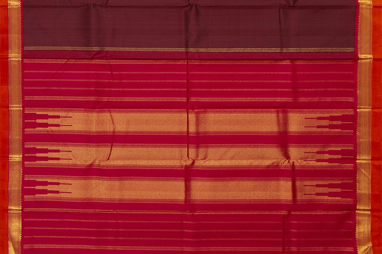Maroon And Red Kanchipuram Silk Saree With Short Border Handwoven Pure Silk For Festive Wear PV J 456 - Silk Sari - Panjavarnam