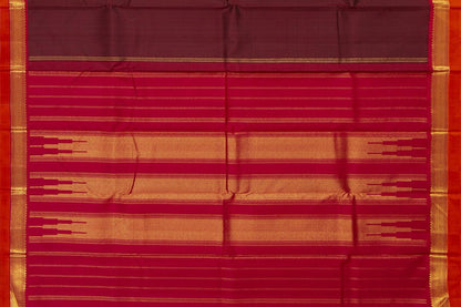 Maroon And Red Kanchipuram Silk Saree With Short Border Handwoven Pure Silk For Festive Wear PV J 456 - Silk Sari - Panjavarnam PV J 456