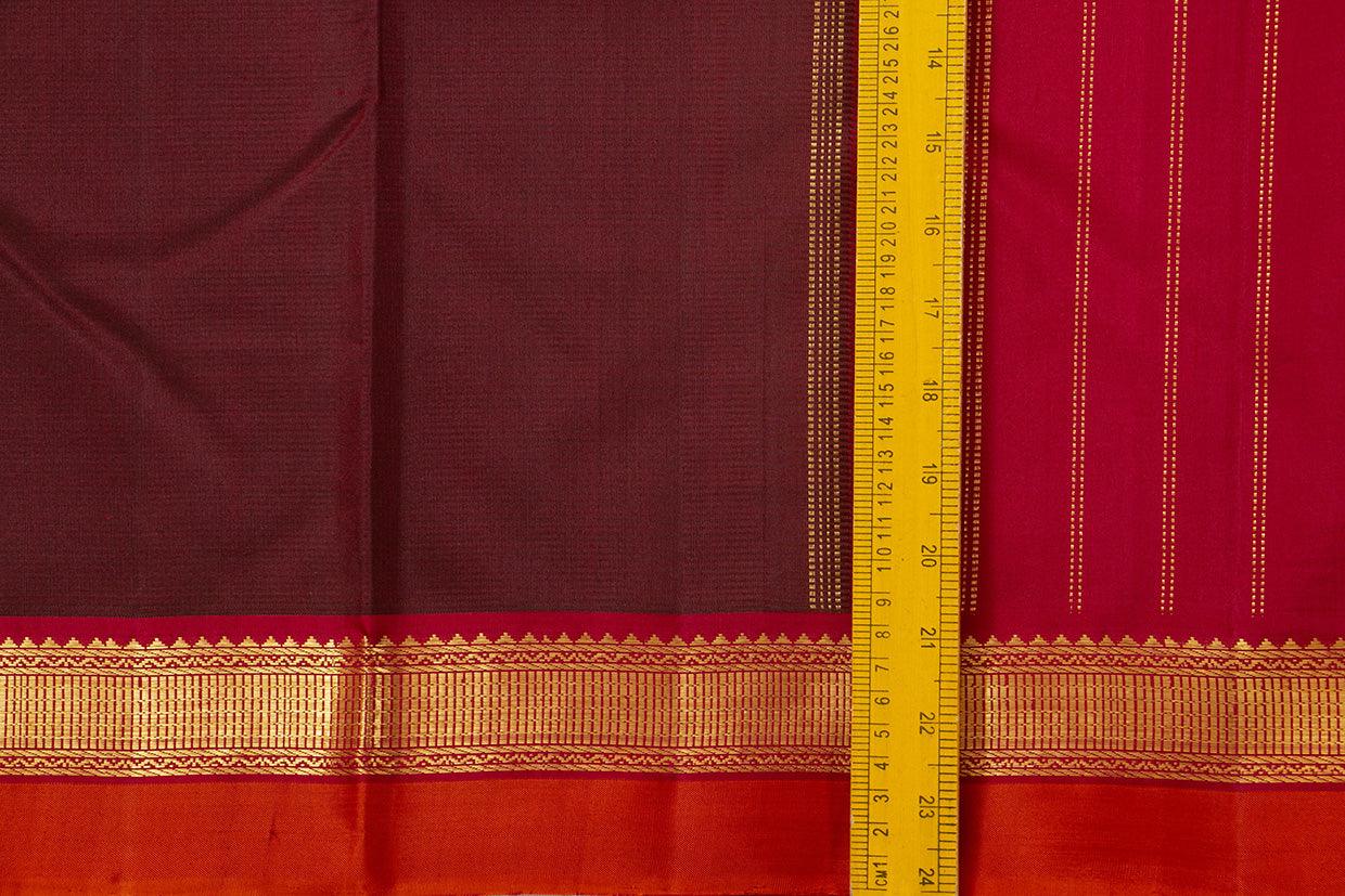 Maroon And Red Kanchipuram Silk Saree With Short Border Handwoven Pure Silk For Festive Wear PV J 456 - Silk Sari - Panjavarnam PV J 456