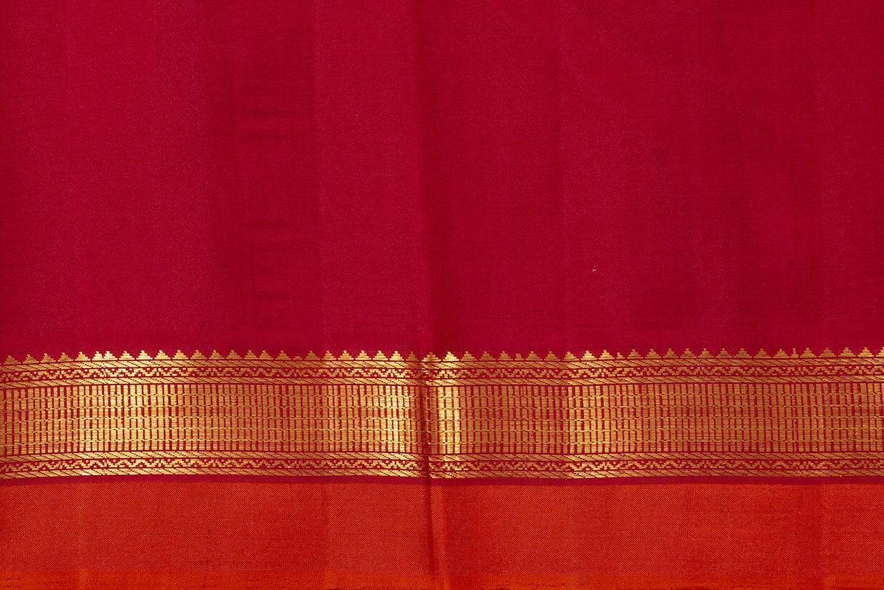 Maroon And Red Kanchipuram Silk Saree With Short Border Handwoven Pure Silk For Festive Wear PV J 456 - Silk Sari - Panjavarnam PV J 456