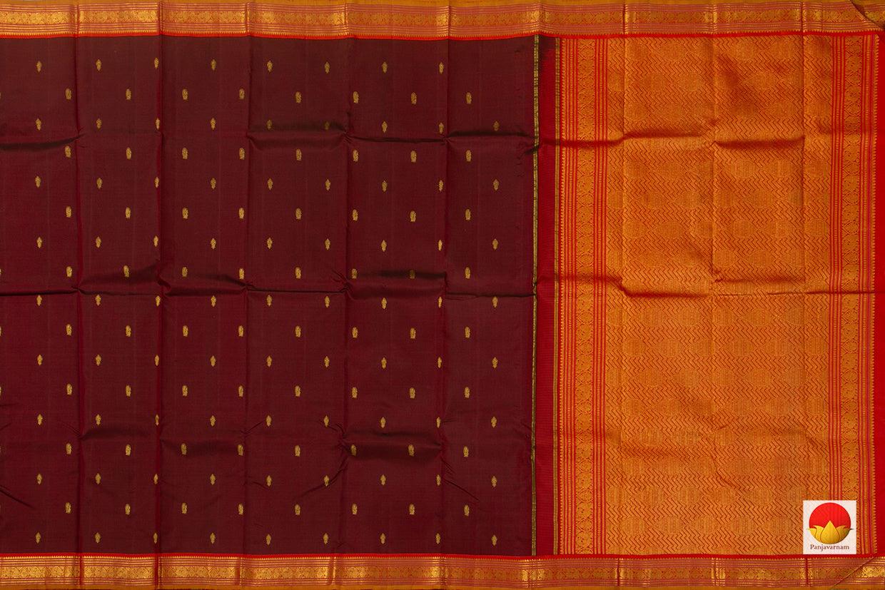 Maroon And Red Original Kanchipuram Silk Saree Handwoven Pure Silk Pure Zari For Festive Wear PV J 4974 - Silk Sari - Panjavarnam