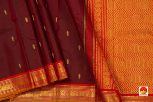 Maroon And Red Original Kanchipuram Silk Saree Handwoven Pure Silk Pure Zari For Festive Wear PV J 4974 - Silk Sari - Panjavarnam PV J 4974