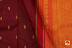 Maroon And Red Original Kanchipuram Silk Saree Handwoven Pure Silk Pure Zari For Festive Wear PV J 4974 - Silk Sari - Panjavarnam PV J 4974