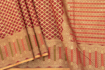 Maroon Banarasi Silk Cotton Saree For Party Wear PSC NYC 1114 - Silk Cotton - Panjavarnam