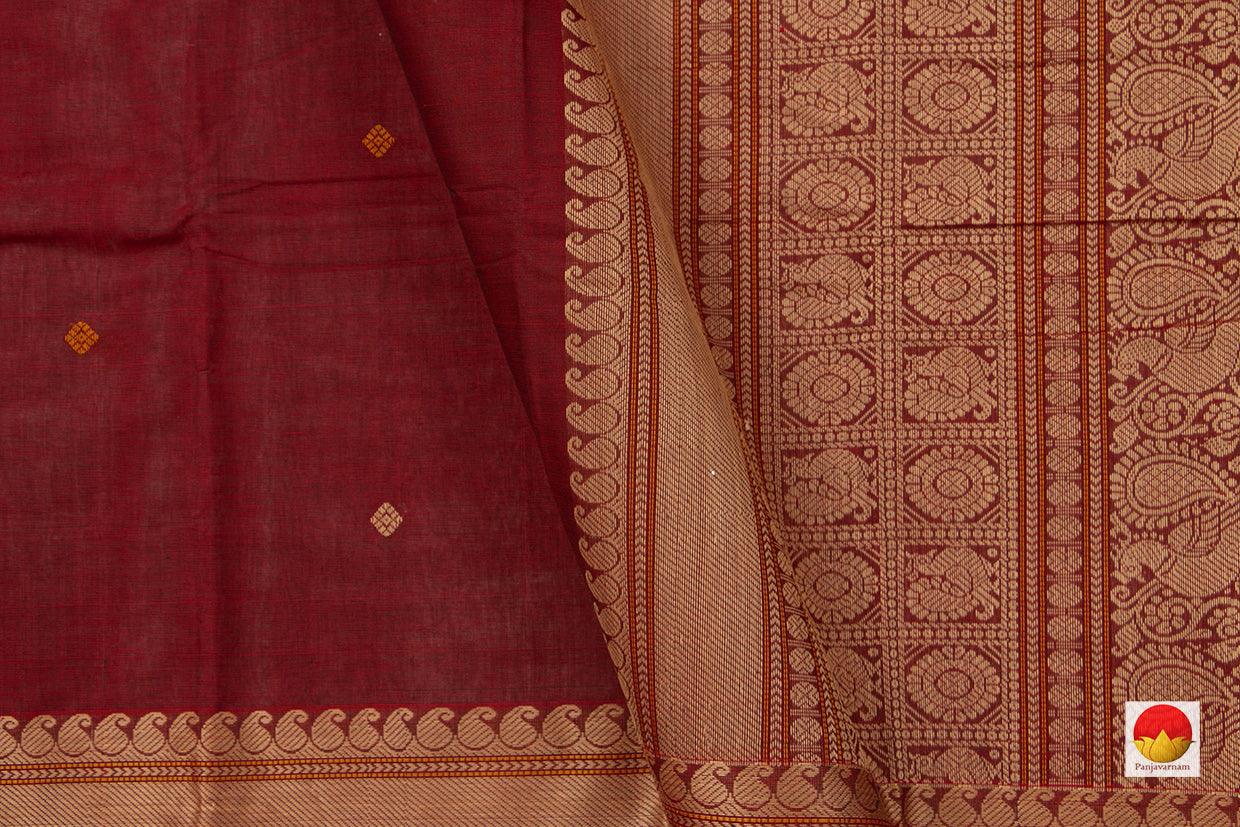 Maroon Kanchi Cotton Saree With Silk Thread Border For Office Wear PV KC 374 - Cotton Saree - Panjavarnam