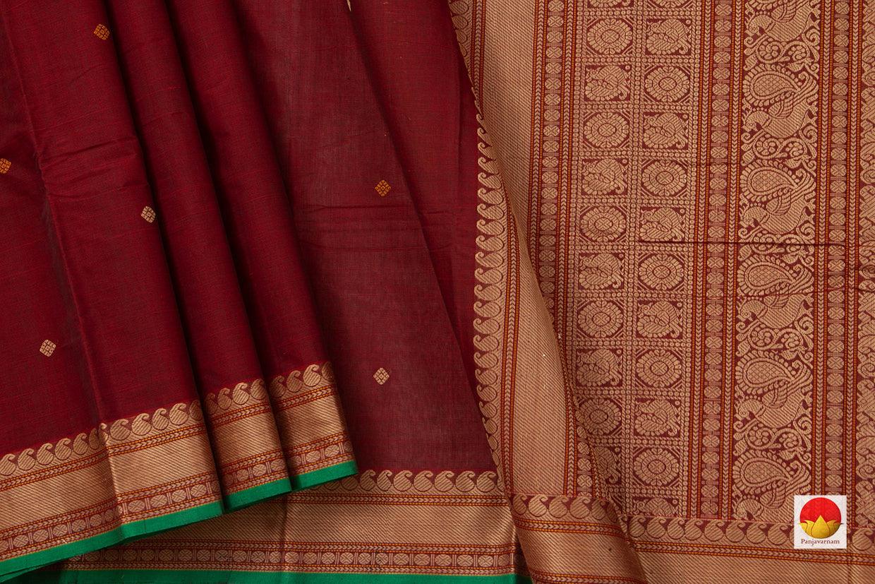 Maroon Kanchi Cotton Saree With Silk Thread Border For Office Wear PV KC 374 - Cotton Saree - Panjavarnam PV KC 374