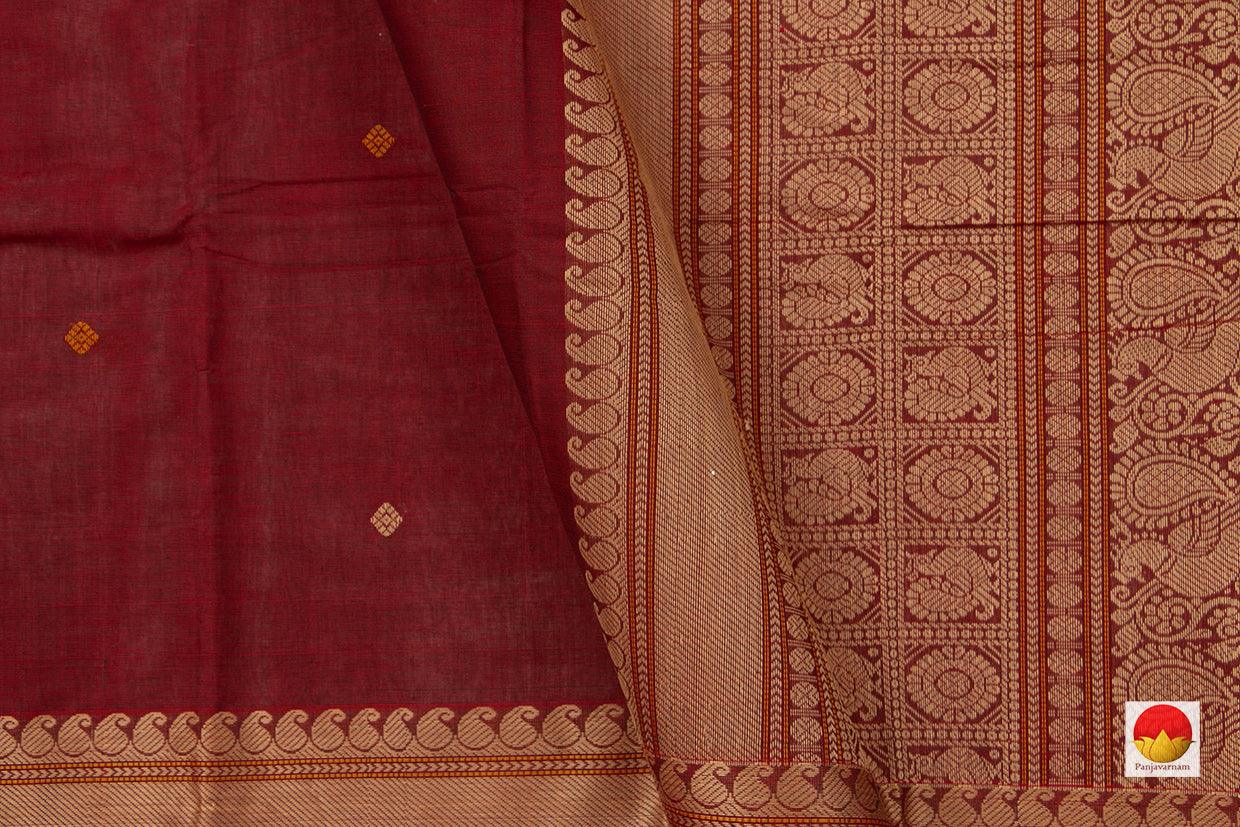 Maroon Kanchi Cotton Saree With Silk Thread Border For Office Wear PV KC 374 - Cotton Saree - Panjavarnam PV KC 374