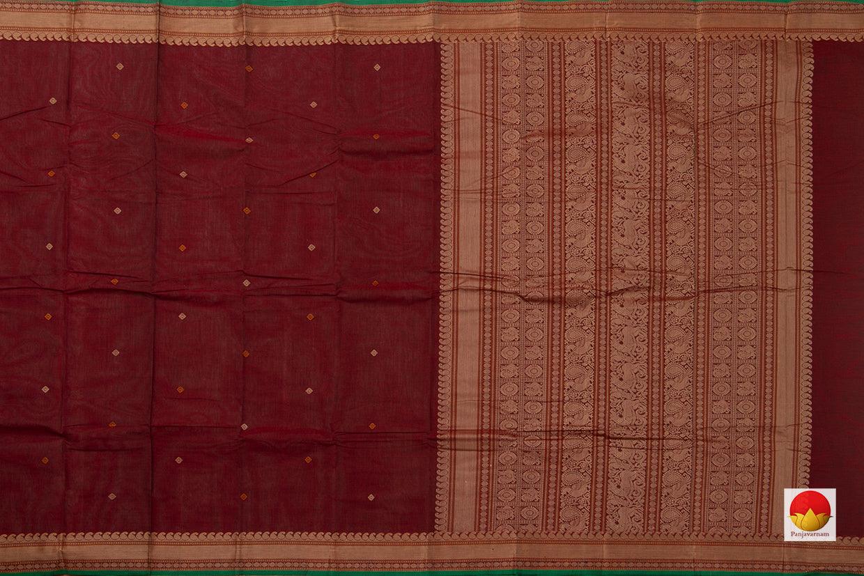 Maroon Kanchi Cotton Saree With Silk Thread Border For Office Wear PV KC 374 - Cotton Saree - Panjavarnam PV KC 374