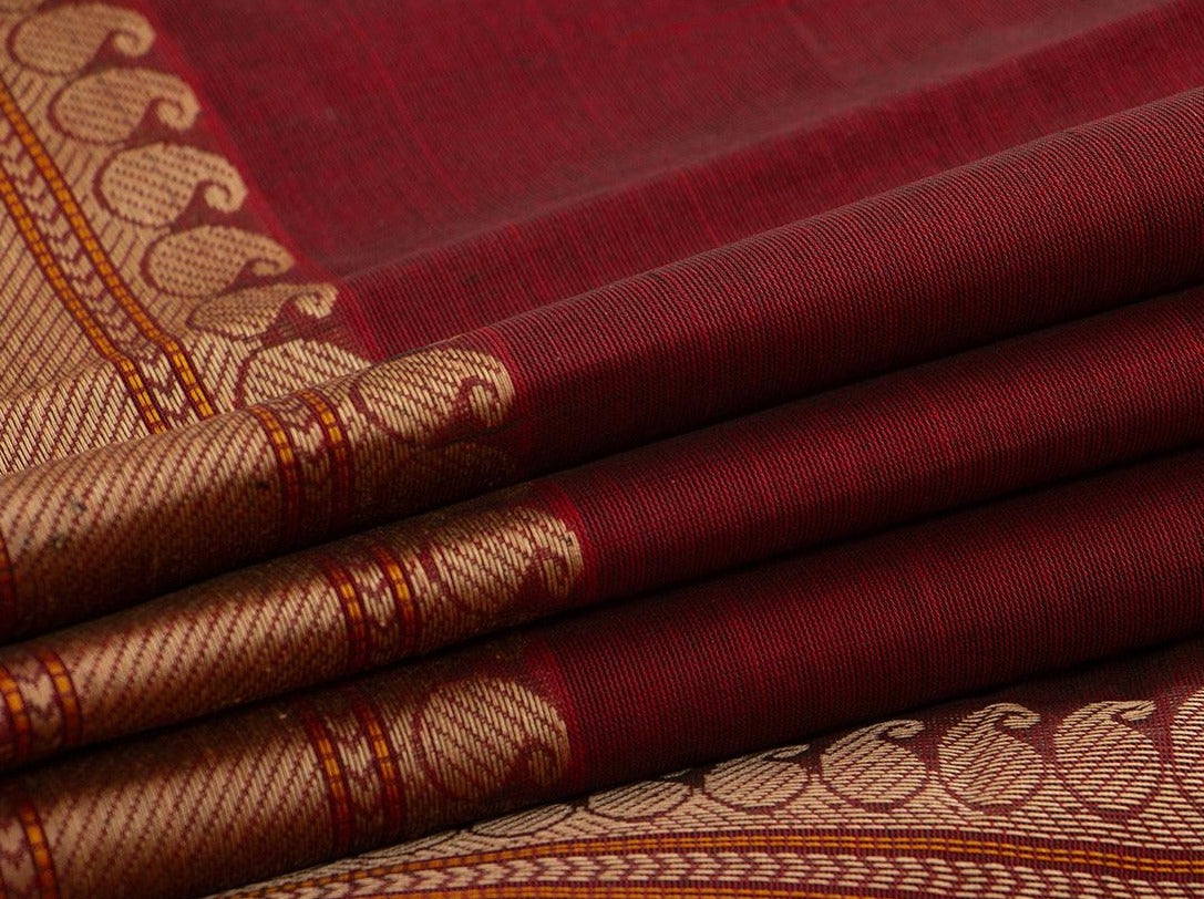 Maroon Kanchi Cotton Saree With Silk Thread Border For Office Wear PV KC 374 - Cotton Saree - Panjavarnam PV KC 374