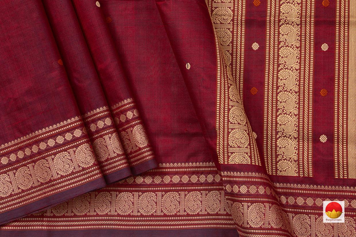 Maroon Kanchi Silk Cotton Saree With Silk Thread Work Border Handwoven For Office Wear PV KSC 1222 - Silk Cotton - Panjavarnam