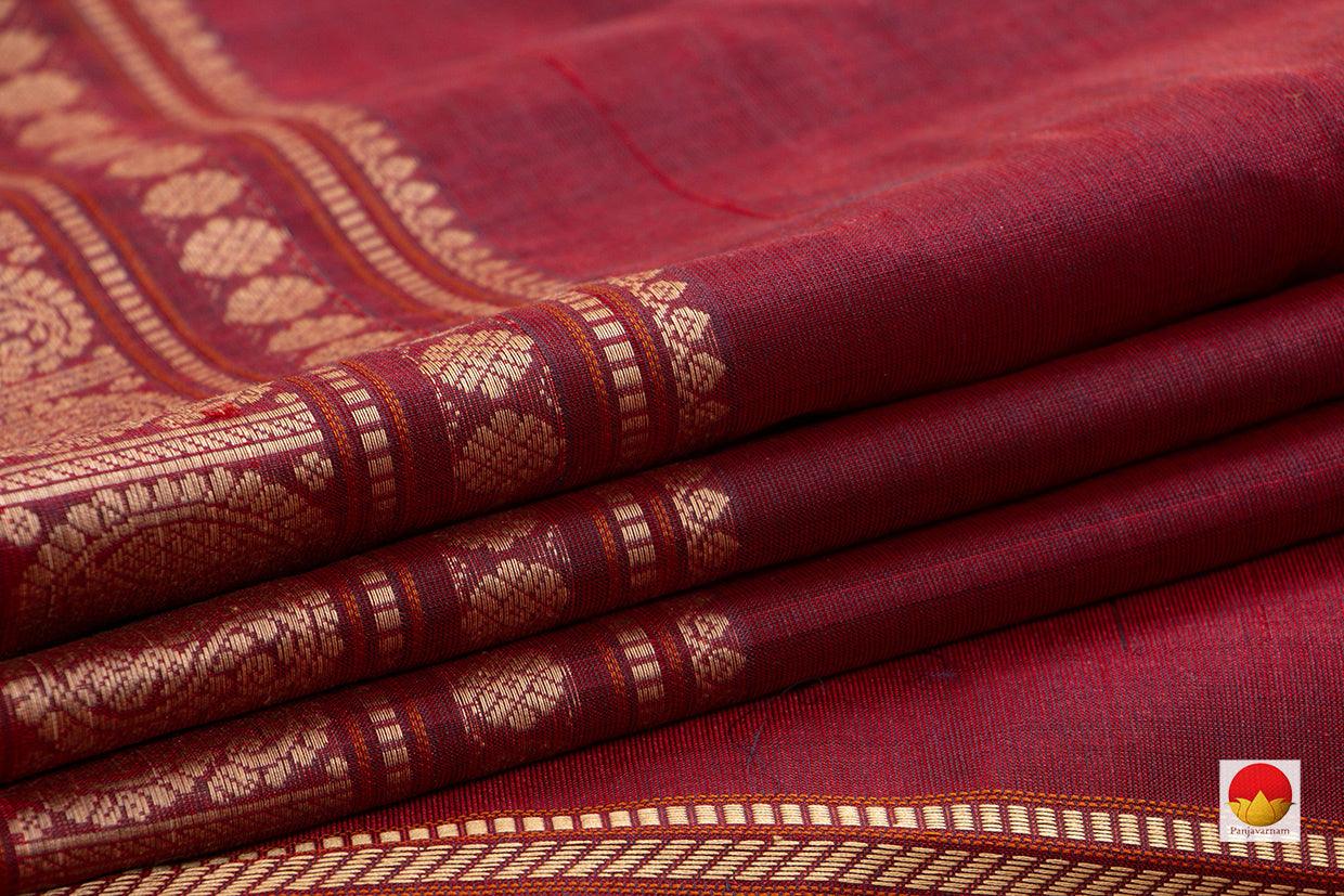 Maroon Kanchi Silk Cotton Saree With Silk Thread Work Border Handwoven For Office Wear PV KSC 1222 - Silk Cotton - Panjavarnam