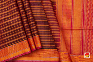 Maroon Kanchi Silk Cotton Saree With Silk Thread Work Stripes Handwoven For Office Wear PV KSC 1215 - Silk Cotton - Panjavarnam PV KSC 1215