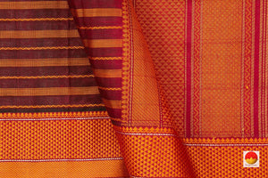 Maroon Kanchi Silk Cotton Saree With Silk Thread Work Stripes Handwoven For Office Wear PV KSC 1215 - Silk Cotton - Panjavarnam PV KSC 1215